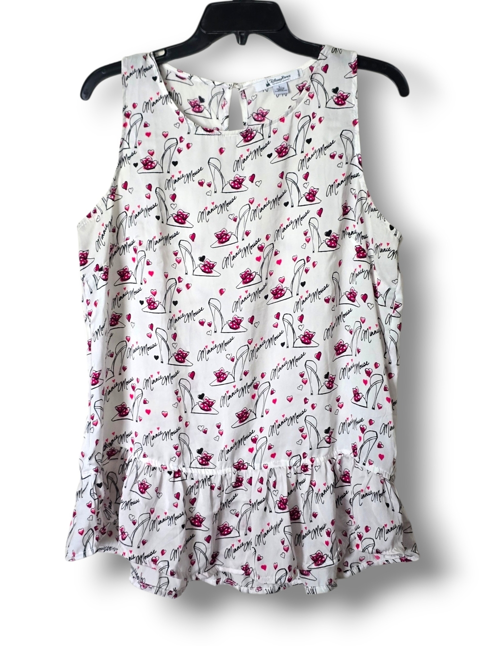 Disney Parks Minnie Mouse Peplum Ruffle Sleeveless Tank Blouse - Size Large